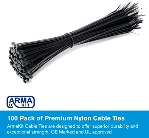 100 חבילה של קשרי כבלים שחורים | CE Premium ul ניילון קשרי רוכסן חזקים, קשרי כבלים עבים במיוחד, עניבת